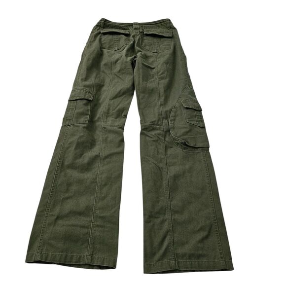 Brandy Melville Kim Cargo Pants 27 Green Adjustable Waist Drawstring Y2K Relaxed - Picture 3 of 11